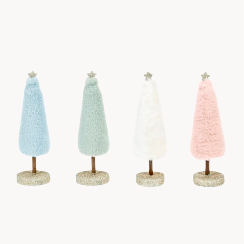 Set/4 Fur Trees on Gold Glitter Bases